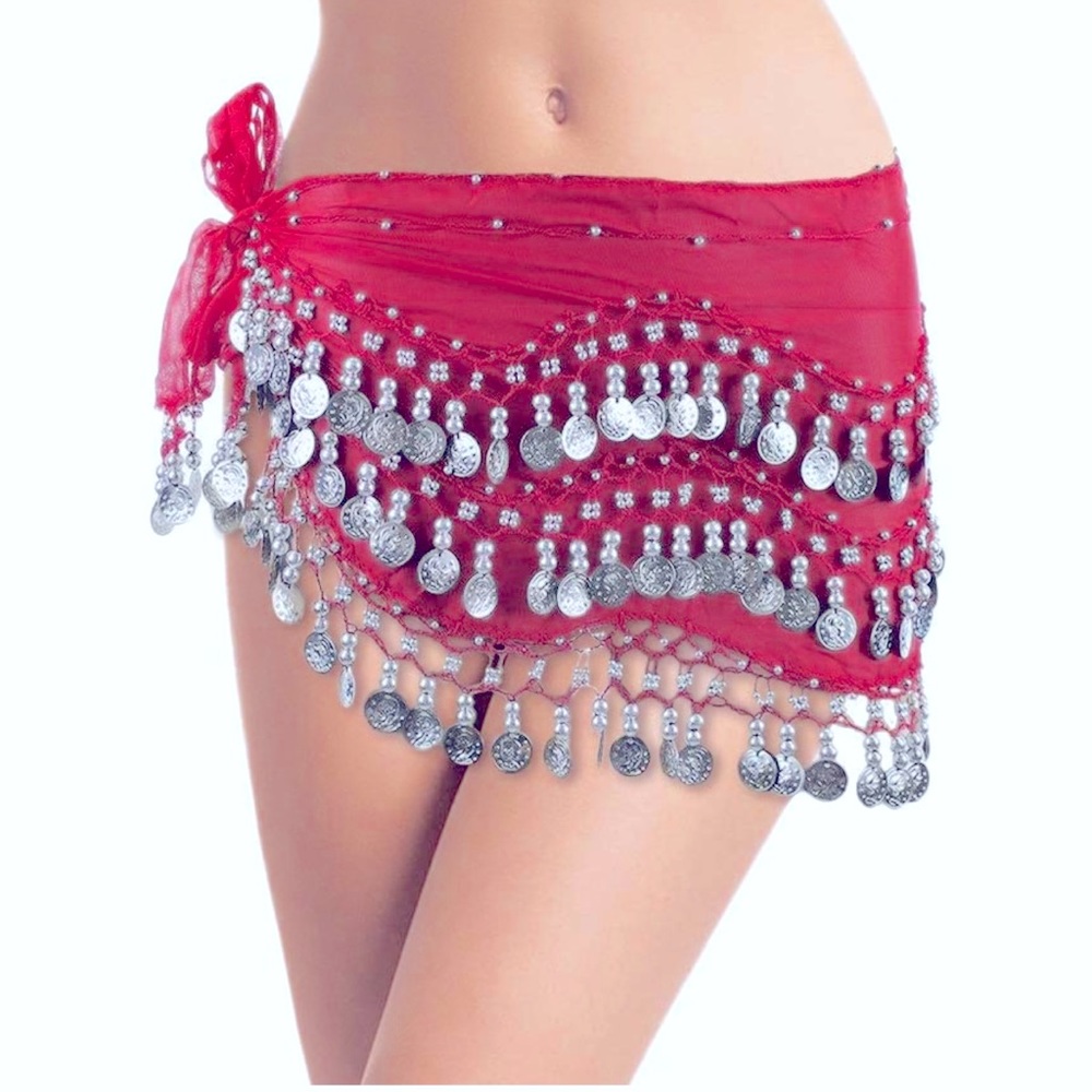 Belly dance hip scarf with silver coins, same or next day shipping NWOT